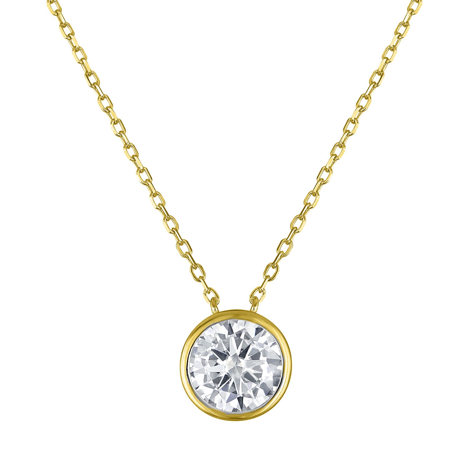 Pendant Necklaces | Moissanite | 2 ct Round Bezel-Set
