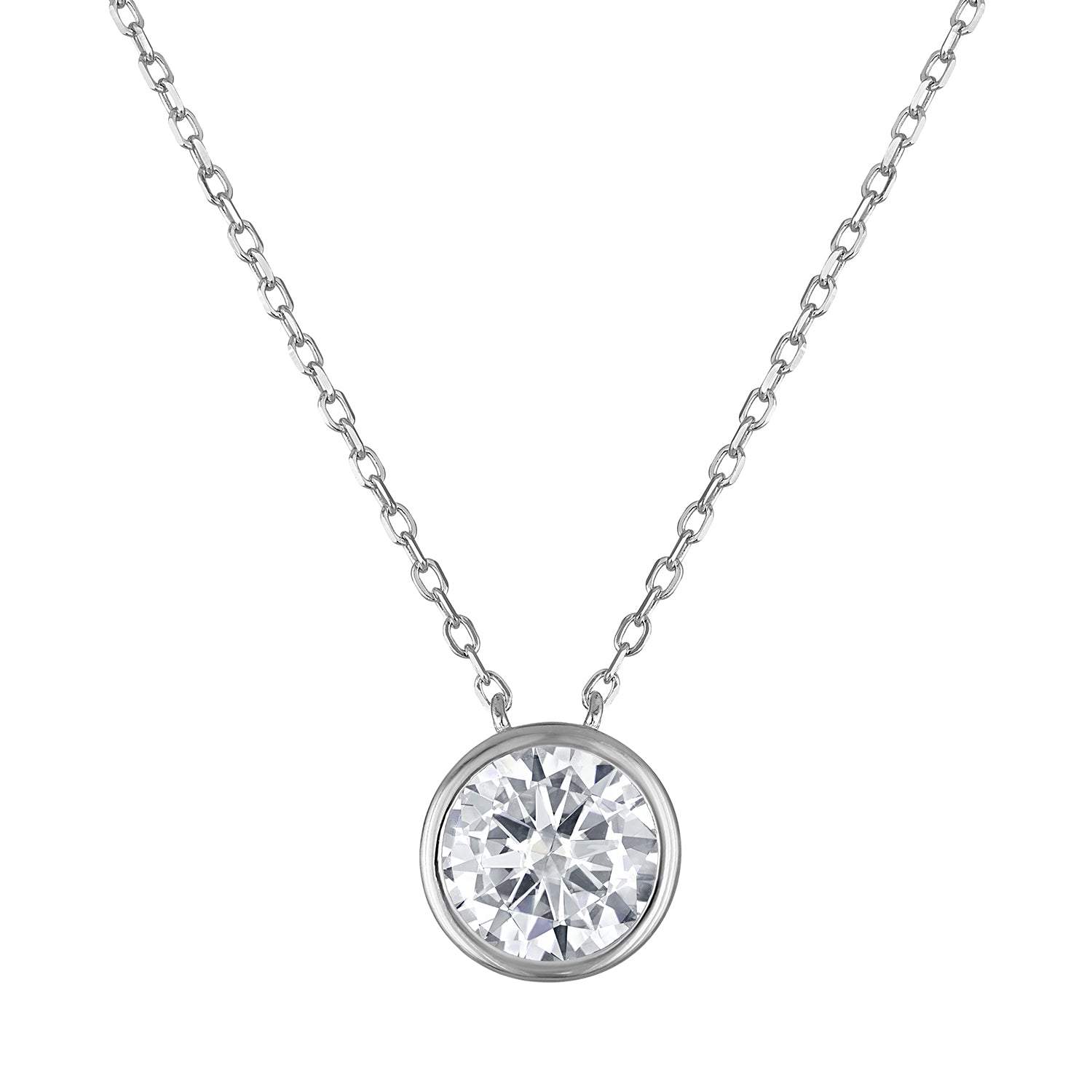 Pendant Necklaces | Moissanite | 2 ct Round Bezel-Set