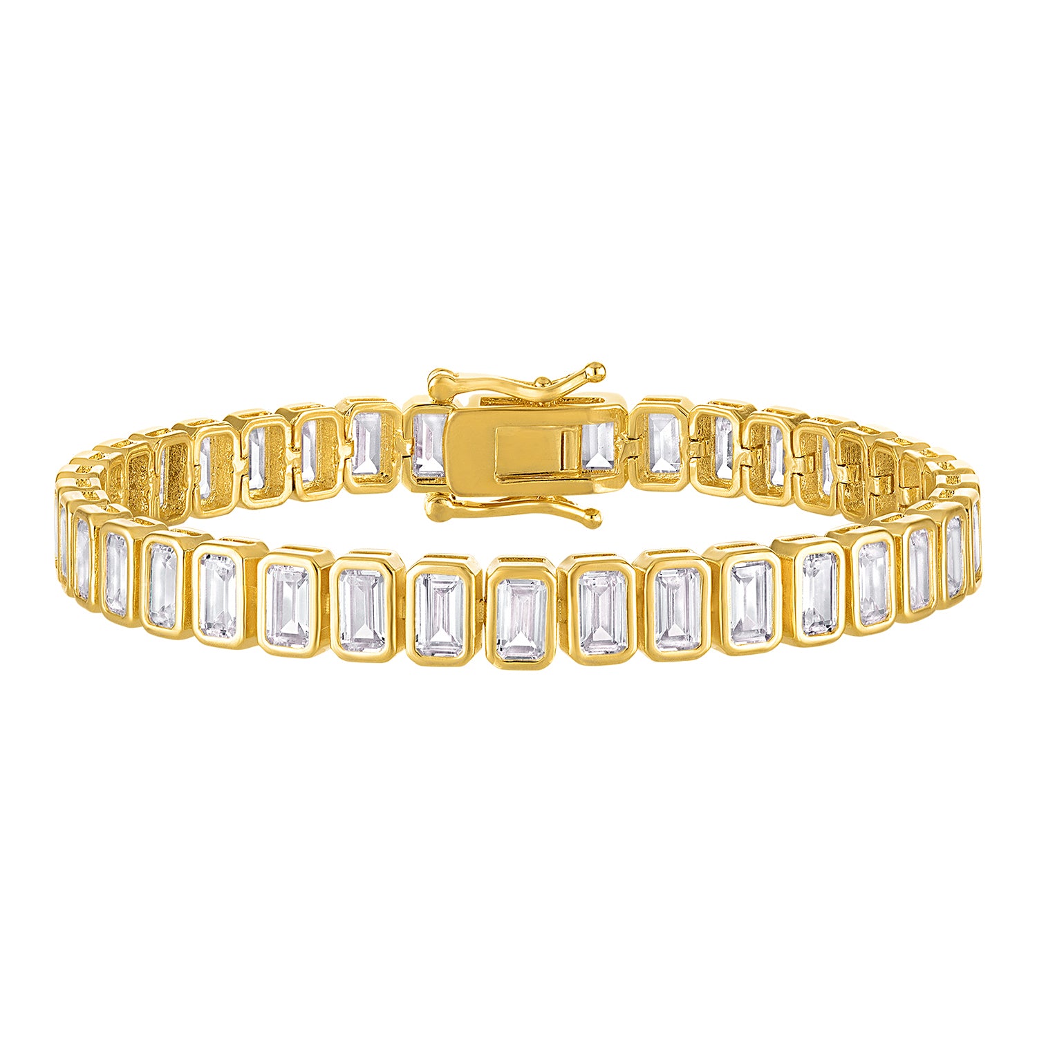 Gold Bezel Set Emerald-Cut Tennis Bracelet