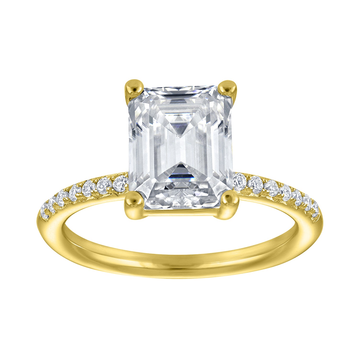 Rings | Moissanite | 2 ct Emerald Solitaire, Pave