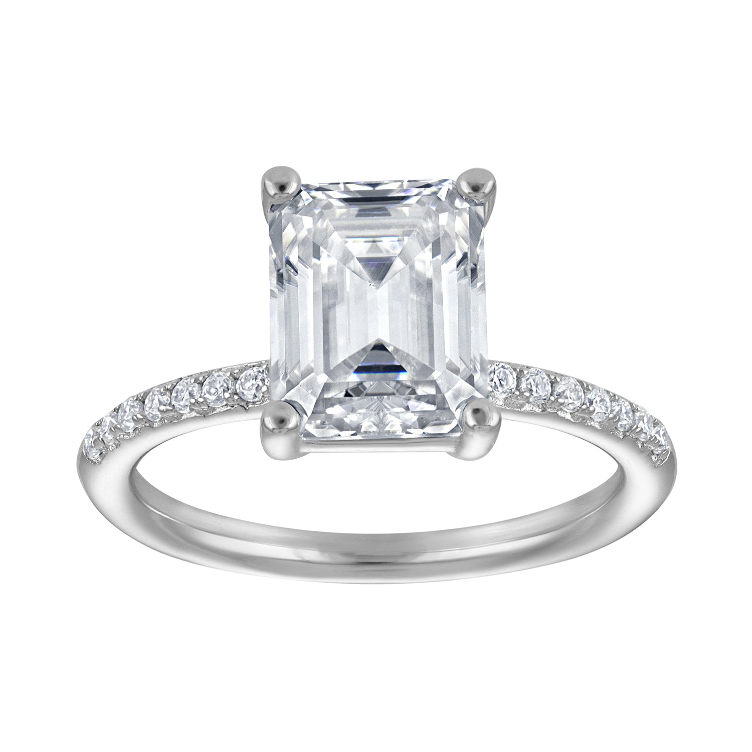 Rings | Moissanite | 2 ct Emerald Solitaire, Pave
