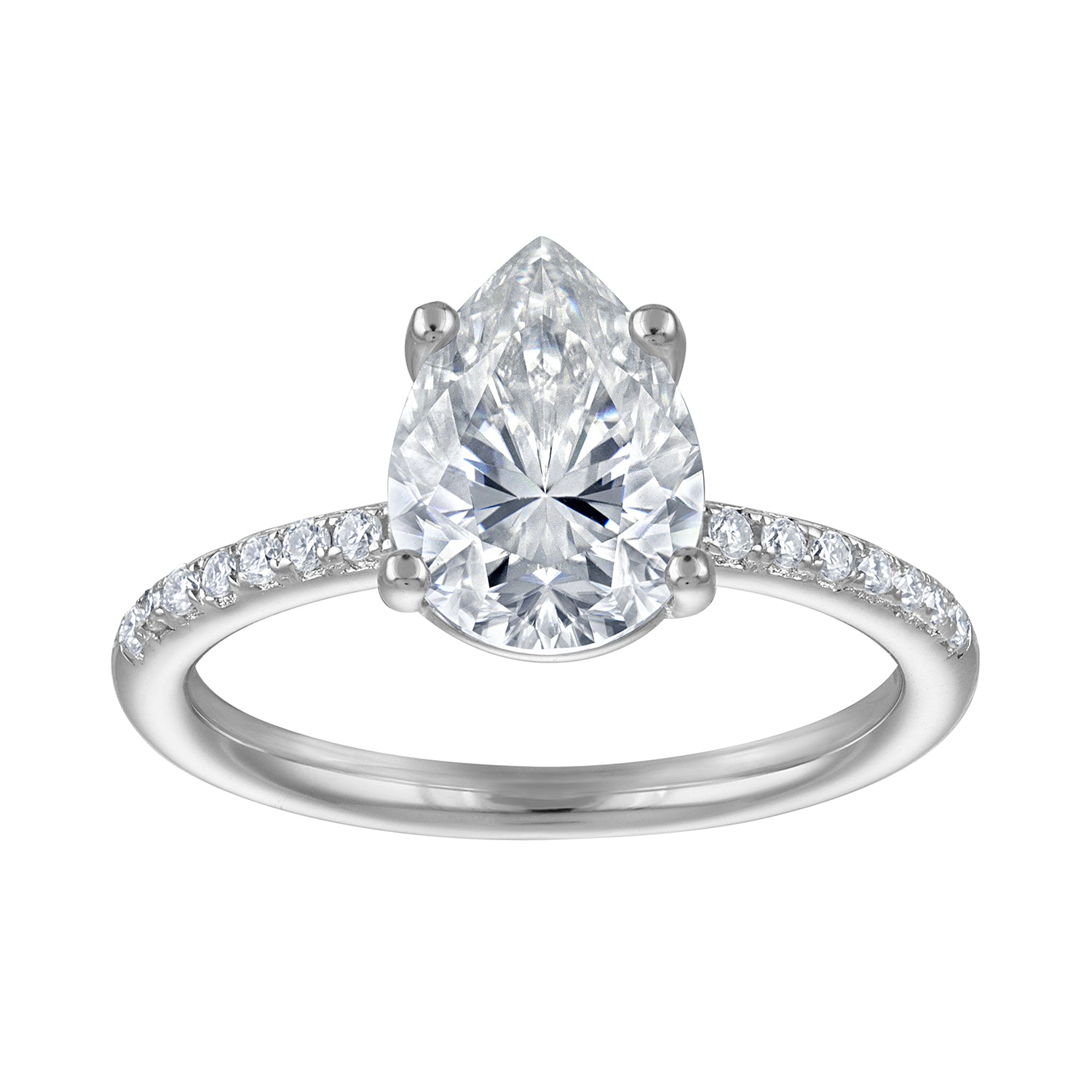 Rings | Moissanite | 2 ct Pear Solitaire, Pave