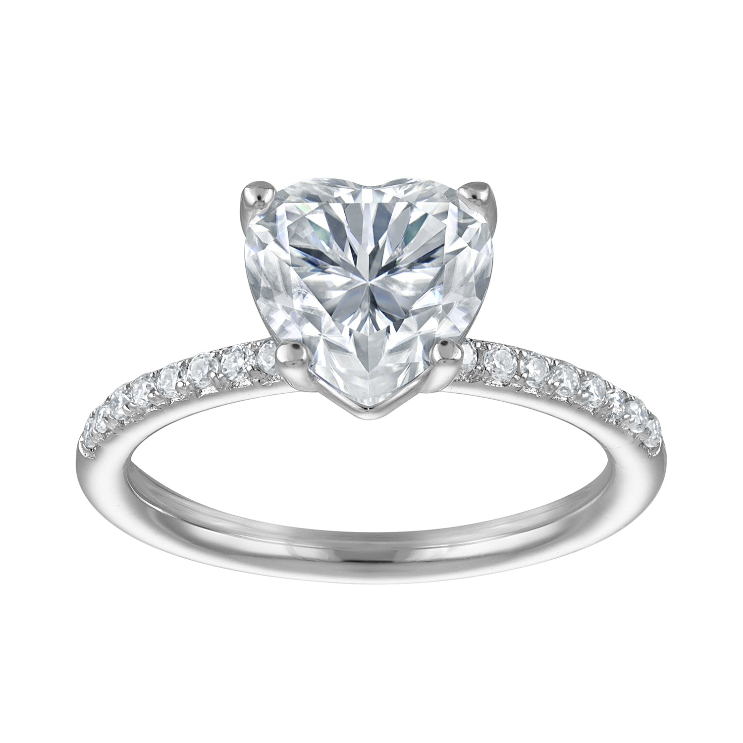 Rings | Moissanite | 2 ct Heart Solitaire, Pave